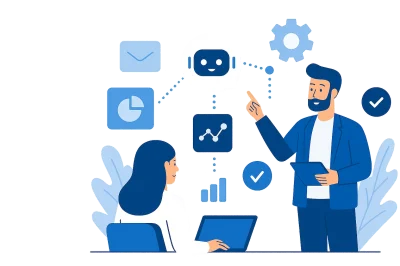 Professional discussing AI automation strategy with clients in a business setting, representing JZ Technologies' expertise